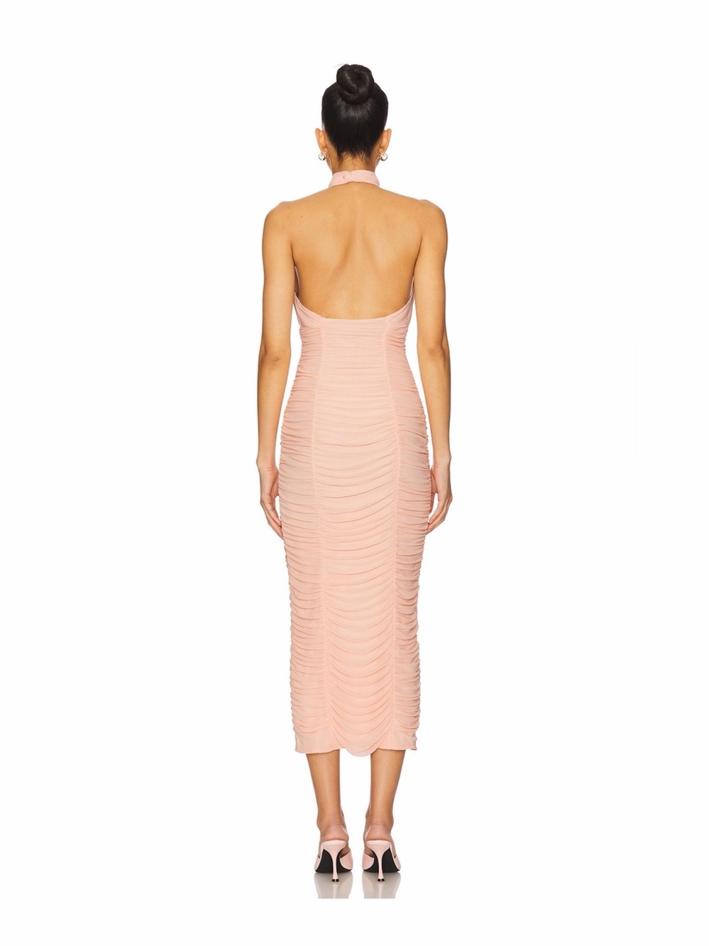 AFRM Sleeveless Halter Ruched Midi Dress in Blush NWT - Picture 3 of 7